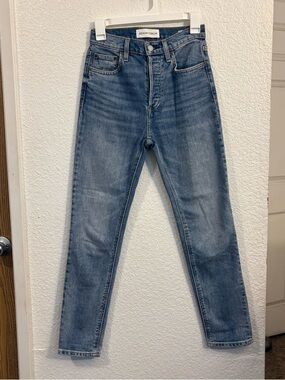 Denim Forum Yoko High Rise Slim Jeans Womens Size 25 Blue Light Wash Strech Skin